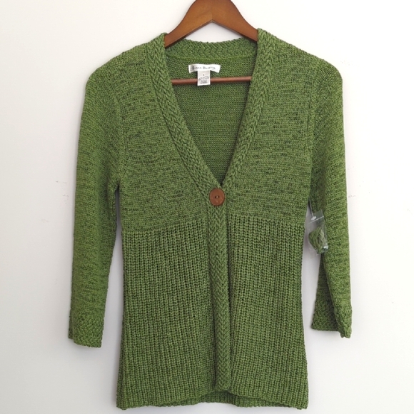 Susan Bristol Vintage Green Cardigan Sweater Size Small New‎ Crochet - Picture 1 of 5